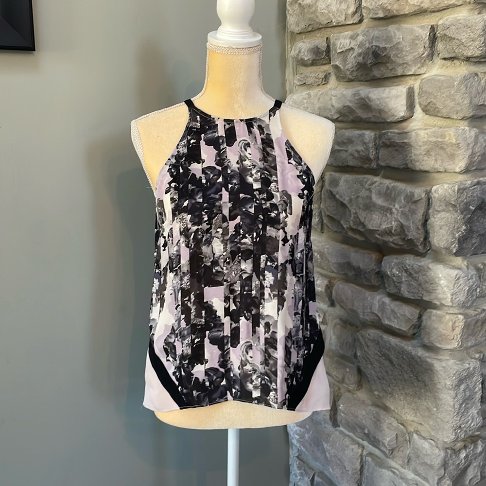 Parker silk halter top, like new, women’s S, 100% silk, black/light purple